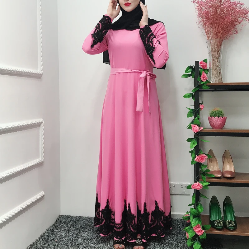 MISSJOY/розовые платья для женщин; модное лоскутное платье с длинным рукавом для молитвы в Дубае; Абая; турецкий ислам; Макси-платье; мусульманская клеид; Арабская одежда