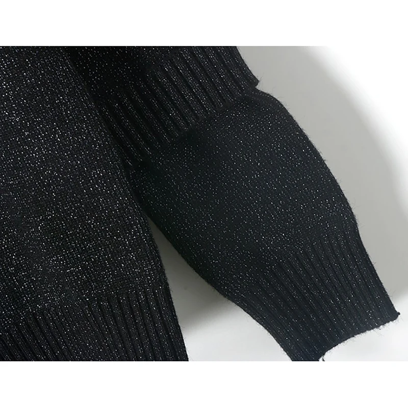 

Star Style Bright Silk Knitted Sweater Spliced Long Sleeve Pullovers Thick Outerwear L7011020