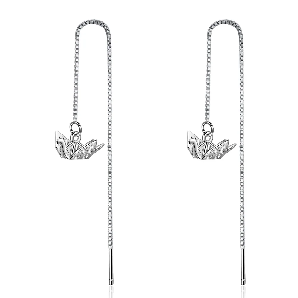 

Thousand Origami Cranes Senbazuru Tassel Ear Line Long Chain Drop 925 Sterling Silver Earrings For Women Trendy Fly Bird Jewelry
