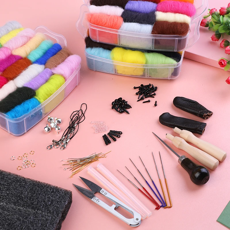 LMDZ-Kit de fieltro de lana para principiantes, herramientas de fieltro de aguja, mango DIY, juguetes de fieltro de lana, materiales de tela, manualidades, 72 colores-4