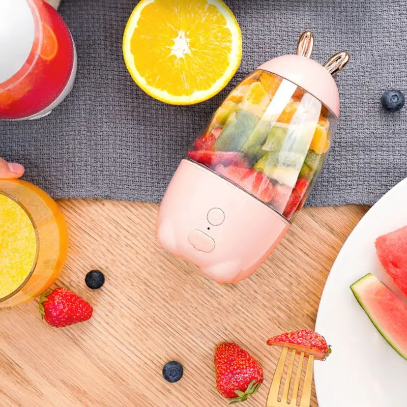

330ml Portable Mini USB Rechargeable Electric Juicer Bottle Cup Fruit Blender Mixer Rabbit Shape Extractor