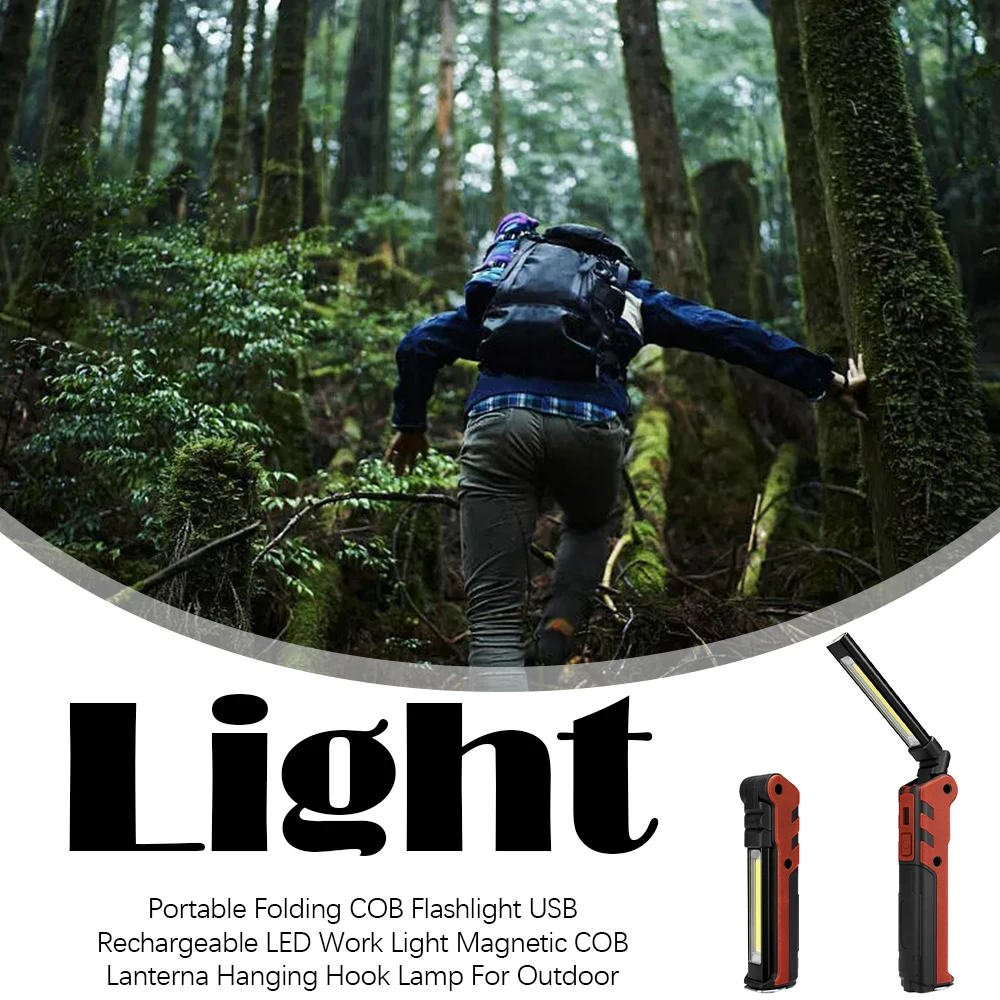 

Portable Folding COB Flashlight USB Rechargeable LED Work Light Magnetic COB Lanterna Hanging Hook Lamp For Outdoor
