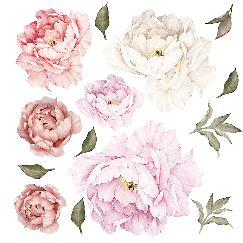 

Watercolor Peony Wall Stickers Flowers Living Room Sofa TV Background Decoration Study Bedroom Self-adhesive Murals Home Decor