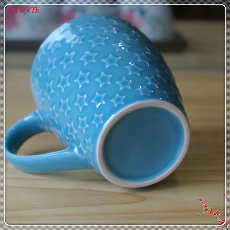 

1pcs Creative Ceramic Mug European Style Pentagram Embossed Ceramic Cup Casual Afternoon Tea Coffee Cup Family Drinkware 5ZDZ243