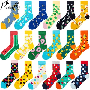 PEONFLY смешные носки Харадзюку еда Пицца авокадо лимонный банановый милые носки женские красочные носки с принтом в горошек