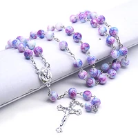 handmade rosary necklace cross pendant christian catholic virgin glass chains beads jewelry