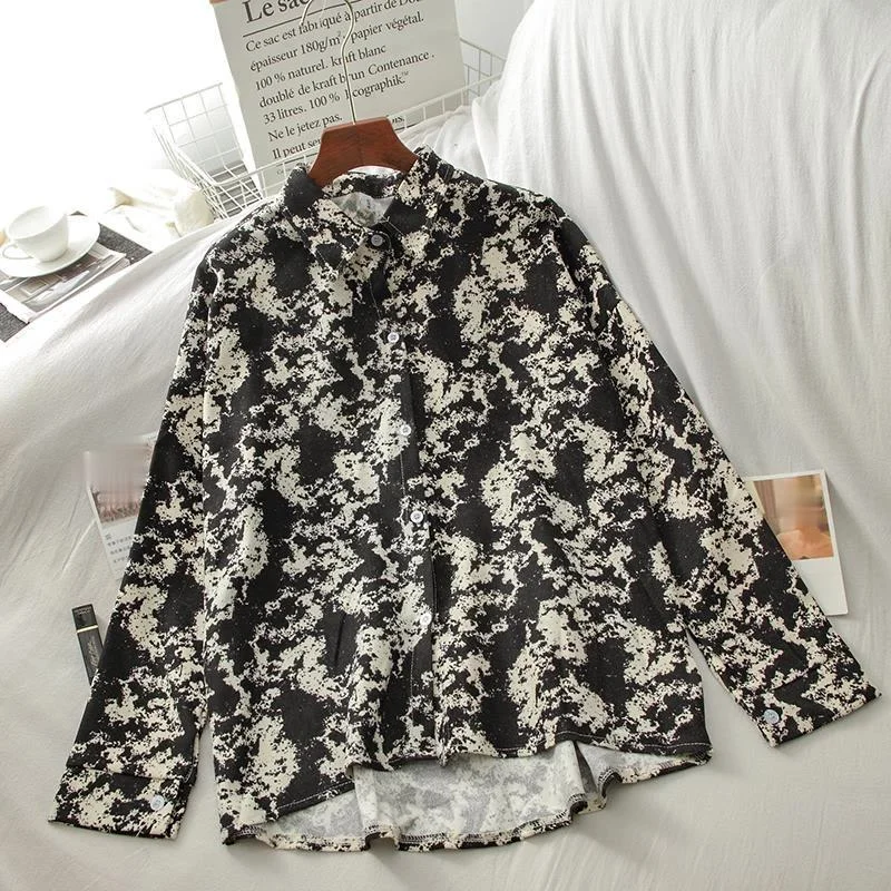 

Kimutomo Vintage Printing Blouse Women Spring New Fashion Hong Kong Style 2021 Female Turn-down Collar Long Sleeve Shirt Casual