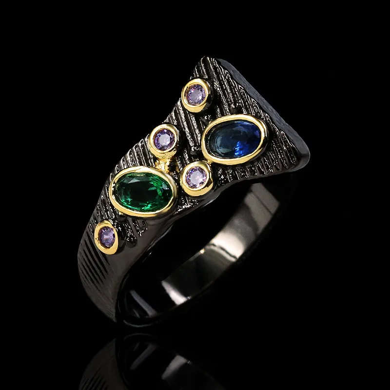 

2020 New exquisite geometric two-tone zircon and colorful ring 925 silver Cocktail Ring for women jewelry gift