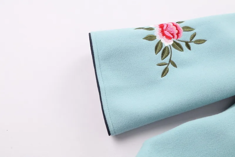 Sheng Coco Woolen Chinese Blouse Coat LadiesTraditional Chinese Shirts Embroidery Blouses Woolen Suit Classic Blue Suit