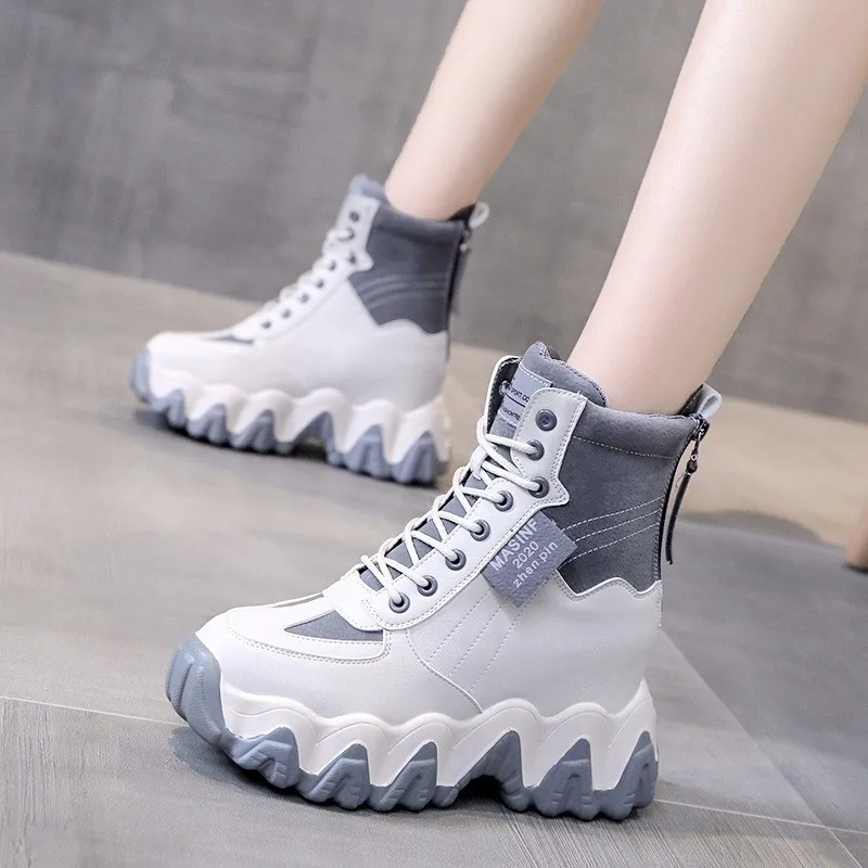 

Inner Height Increase Shoes Women 2021 Autumn New Round Toe Lace High-Top White Shoes Outer Wear Casual Sports shoes Women