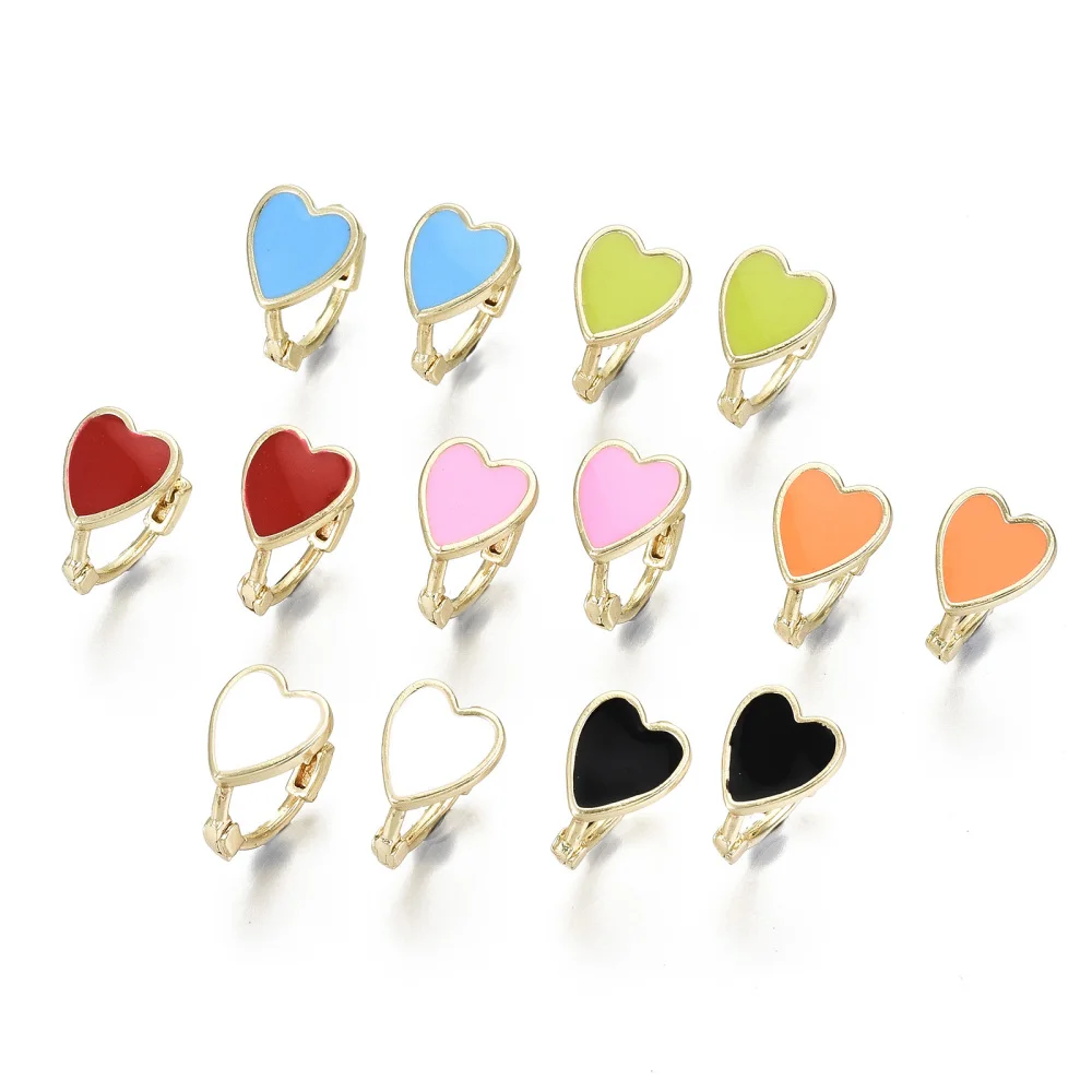 

5 Pairs Brass Enamel Huggie Hoop Earrings Real 16K Gold Plated Heart Earring for Women Fashion Jewelry Accessories Mixed Color