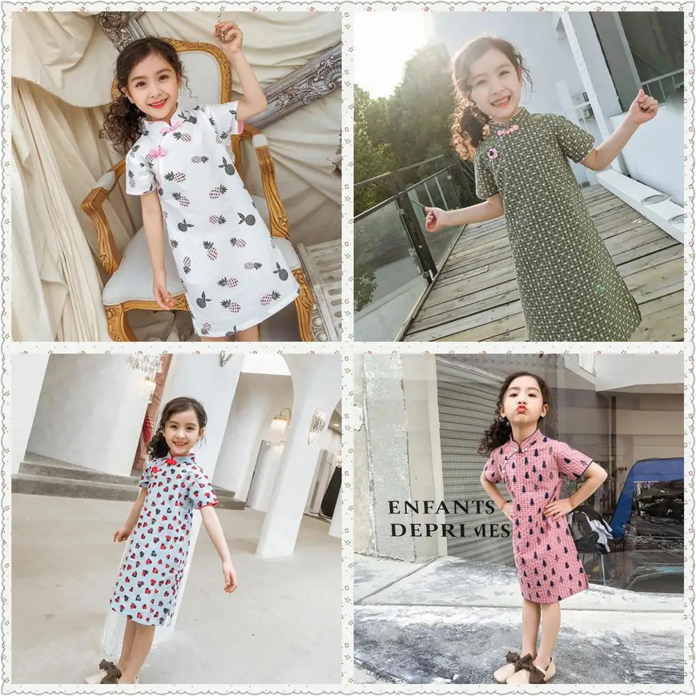 Традиционное китайское платье для детей Чонсам милый современный qipao хлопок детский халат