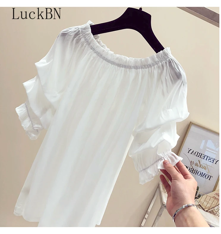 

2021 Summer Blouses New Lantern Sleeved Chiffon Women Clothing Blouse Shirts Solid Slim Sexy Slash Neck Ruffles Lady Shirts Tops