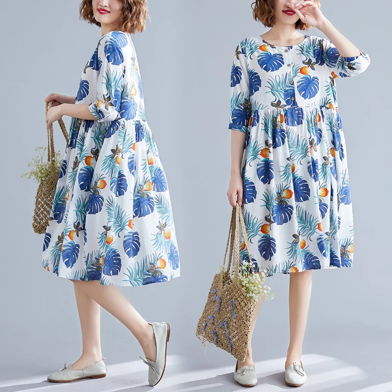 

6339# Summer Vintage Floral Printed Maternity Dress Lagre Size Loose Clothes for Pregnant Women Pregnancy Clothing Drop Shipping