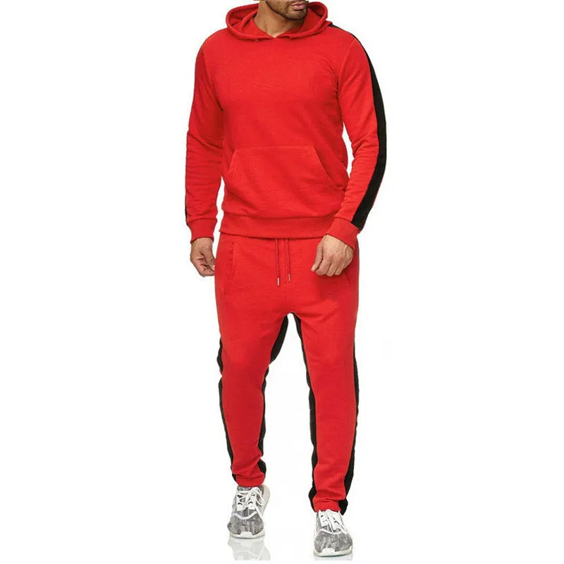 

Men's stitching cotton sportswear sweater two-piece set suit long-sleeved hoodie spring and autumn new products 2021