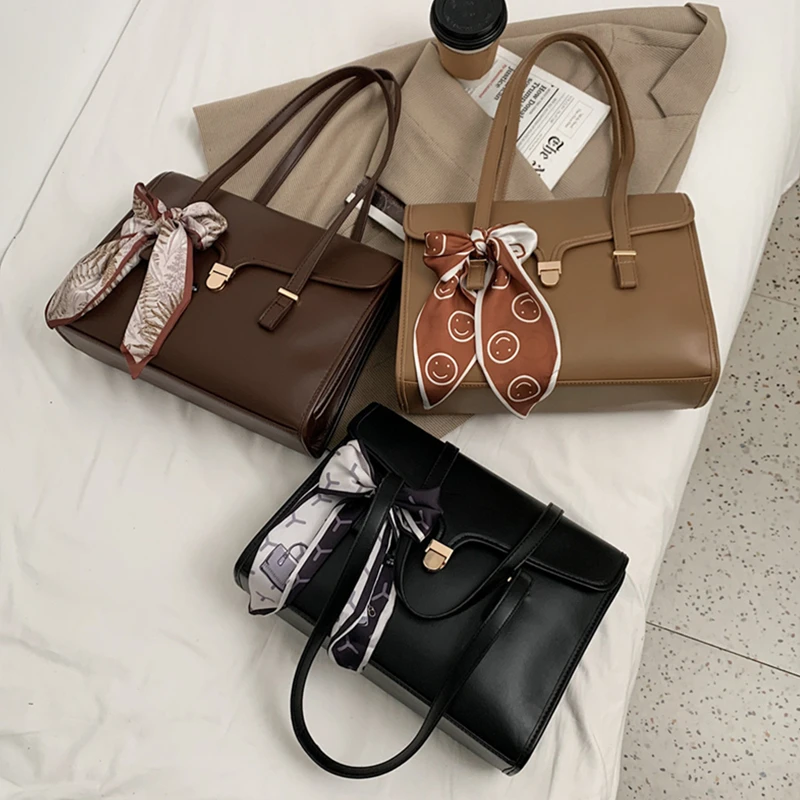 

Vintage Big Scarf Shoulder Bags For Women Large Capacity Work Female Briefcase A4 Documents PU Leather Office Ladies Handbags
