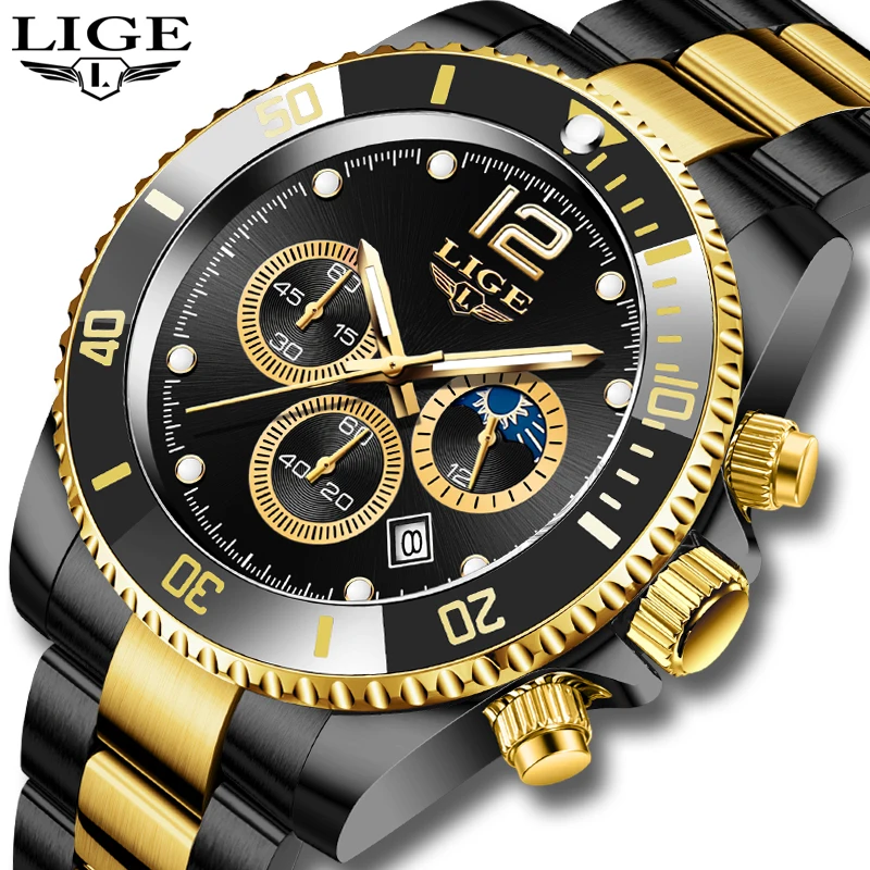 

2021 New Arrival Mens Watches LIGE Top Brand Luxury Diver Watch For Men Sports Chronograph Quartz Wristwatch Relogio Masculino