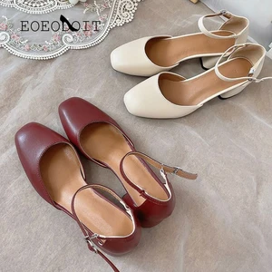 Туфли-лодочки женские EOEODOIT, кожаные, на квадратном каблуке 5 см, с пряжкой, в стиле ретро