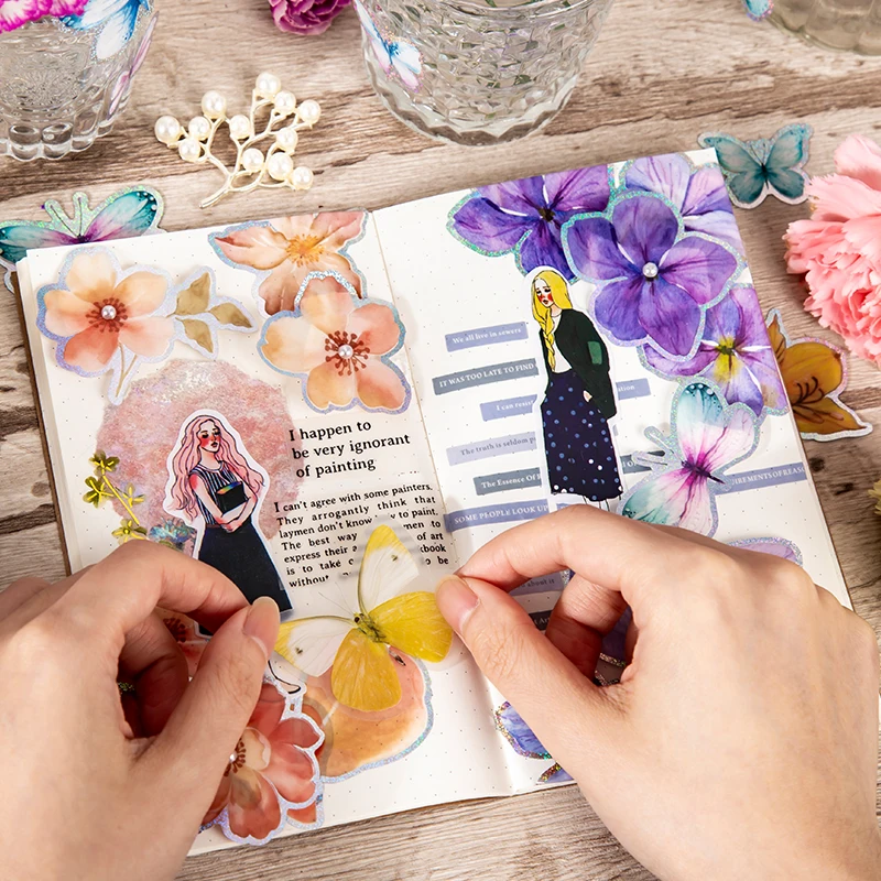 

30pcs/pack PET Flowers Stickers Aesthetic Decorative collage Stickers DIY Ablum Diary Scrapbooking For Children Stationery