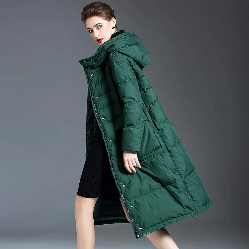Thickened Warm Hooded Women's Design 2021 Winter New Loose Long Sleeve Down Jacket Wide-waisted