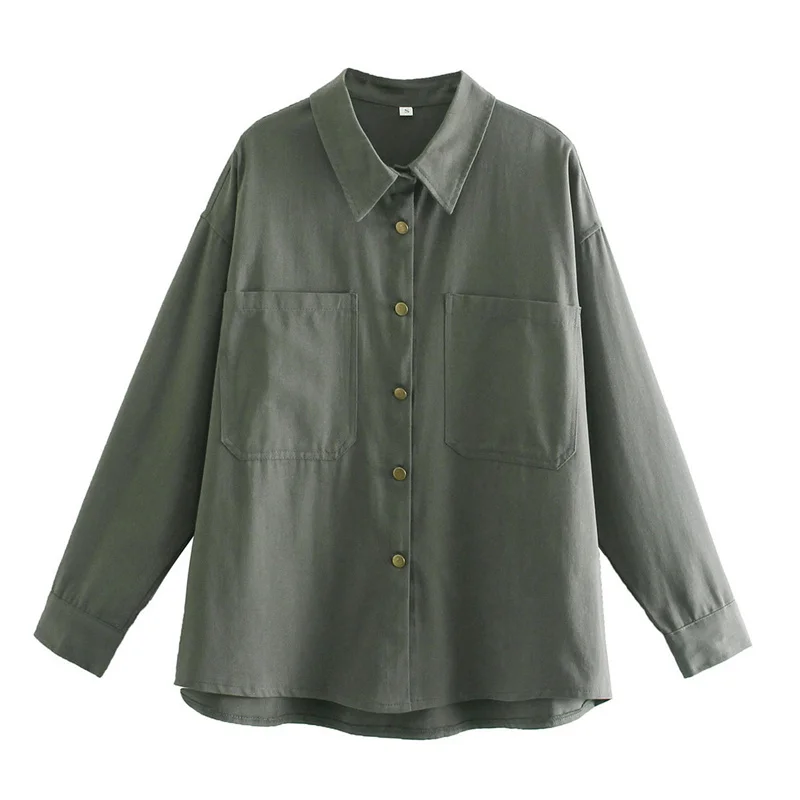 

Nice Vintage Woman Loose Safari Style Shirt Jacket New Spring Fashion Girls Streetwear Oversized Jackets Female Button Shirts