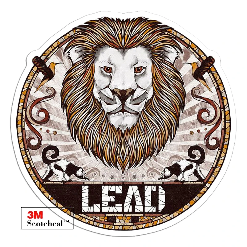 Наклейки на автомобиль и ноутбук "Лев" круглые на водонепроницаемой матовой ПВХ для шлемов, ласт, скейтбордов, багажа и декора.