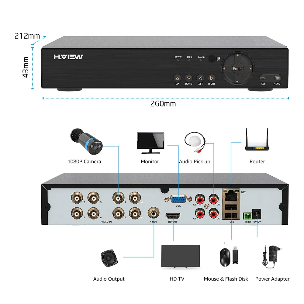 H. View камера безопасности Система 8ch CCTV система 4x1080 P CCTV камера система видеонаблюдения комплект Camaras Seguridad Home 1 ТБ HDD