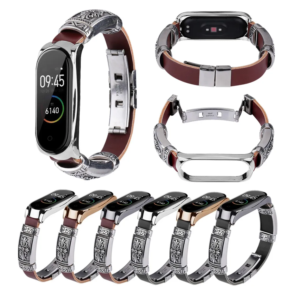 

Wrist Strap For Xiaomi Mi Band 3 4 5 Smart Bracelet Metal+Leather DIY Watch Strap Wristband For Mi Band 5/4/3 Correa Accessories