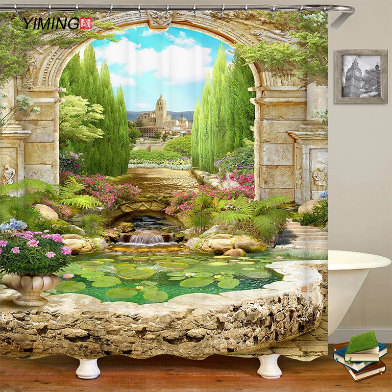 Водонепроницаемая занавеска для душа Полиэстеровая Штора ванной комнаты с 3D