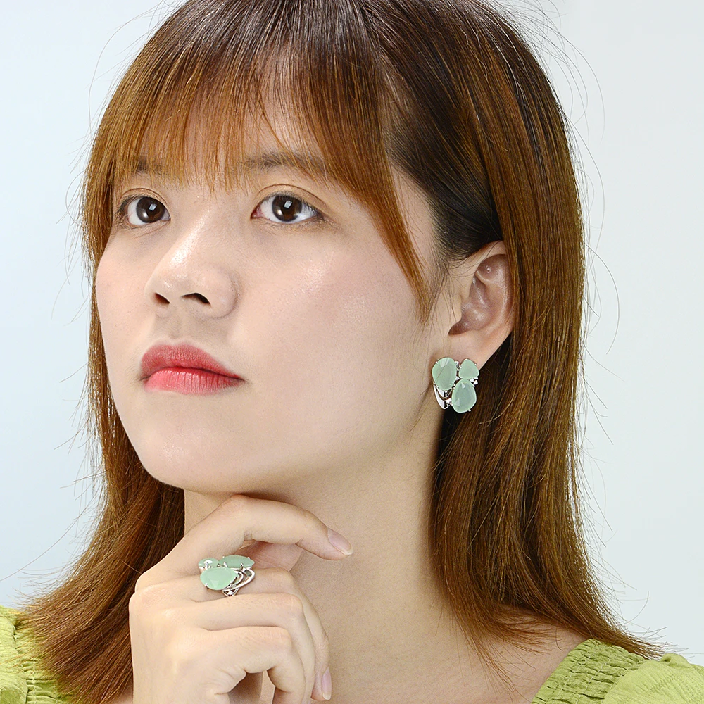 

Clear Ocean Blue Bling Glass Stone Jewelry Sets for Women Fashion Copper Brass Drop Earrings Ring Set Drop Ship from Russia Gift