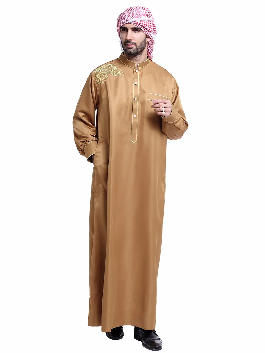Jubba Thobe Saudi Arab Kaftan Male Abaya Muslim Gown Long Sleeves O Neck Islamic Clothing Men Fashion Hijab Dress