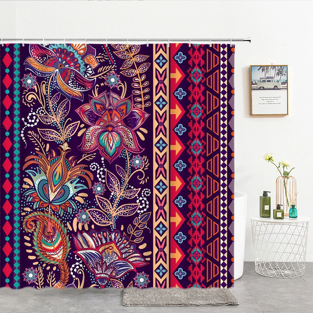 

Bohemian Style Shower Curtains Bathroom Waterproof Fabric High Quality 3D Printed Bath Screen Decor with 12 Hooks Shower Curtain