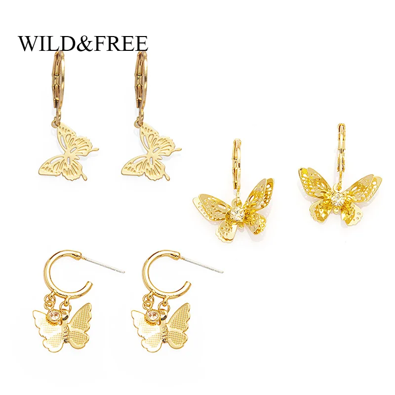 Wild & Free винтажные золотые полые бабочка серьги для женщин и девушек с милыми