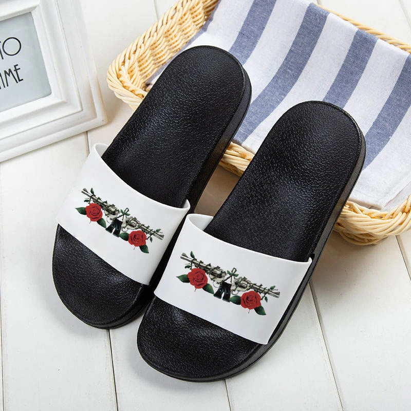 

Skull flower pattern Harajuku style Sandals 2021 women's slippers Open Toe Flip Flops for Women outdoor Beach slides