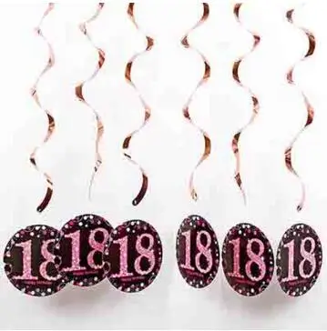 18-pink 6 шт./компл. ПВХ спираль с днем рождения вихревой 18 21 30 40 50 60 70 лет висит День рождения украшения Цветной лента - Цвет: 18-pink