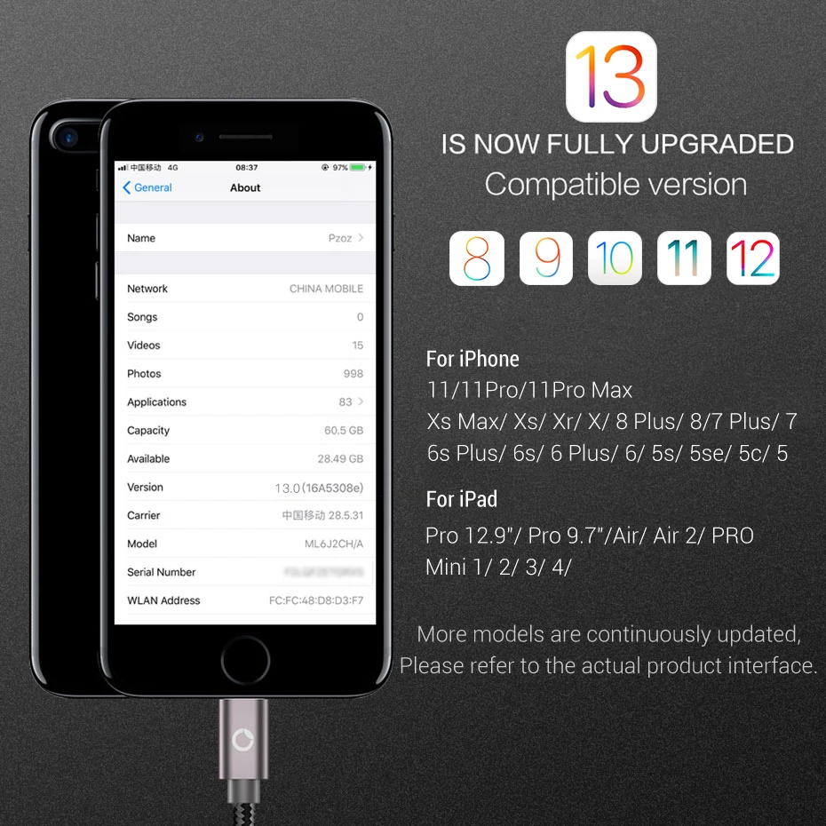 PZOZ для iphone 7, 8, 6 plus, 6s, xs max, xr, 5, 5 s, ipad mini, быстрое зарядное устройство, usb кабель, быстрый шнур, кабель для передачи данных, для зарядки мобильного телефона