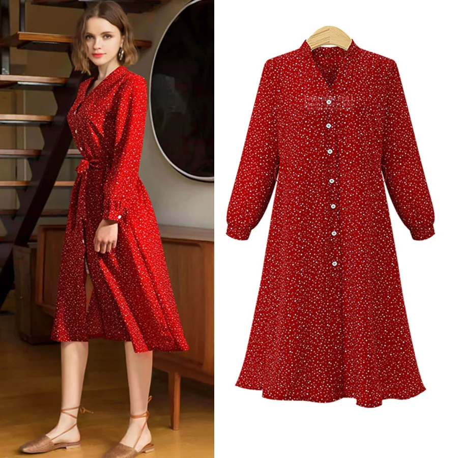 Diwish новинка 2019 осеннее платье Ретро стиль шифон длинное винтажное полный размер