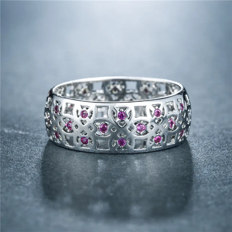 Fashion Women's 925 Silver Hollow Cubic Zirconia Ring Festive Birthday Gift Present Jewelry | Rings