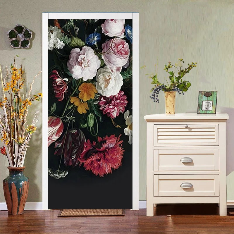 Настенные 3D обои в европейском стиле ретро с цветами и дверью ручная роспись