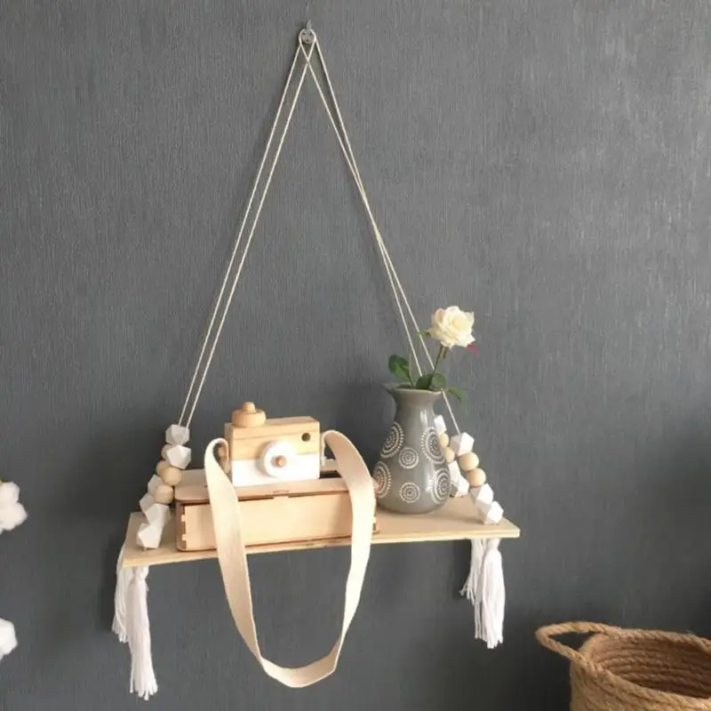 Новый скандинавский стиль красочные бусины деревянные полки с кисточкой стены