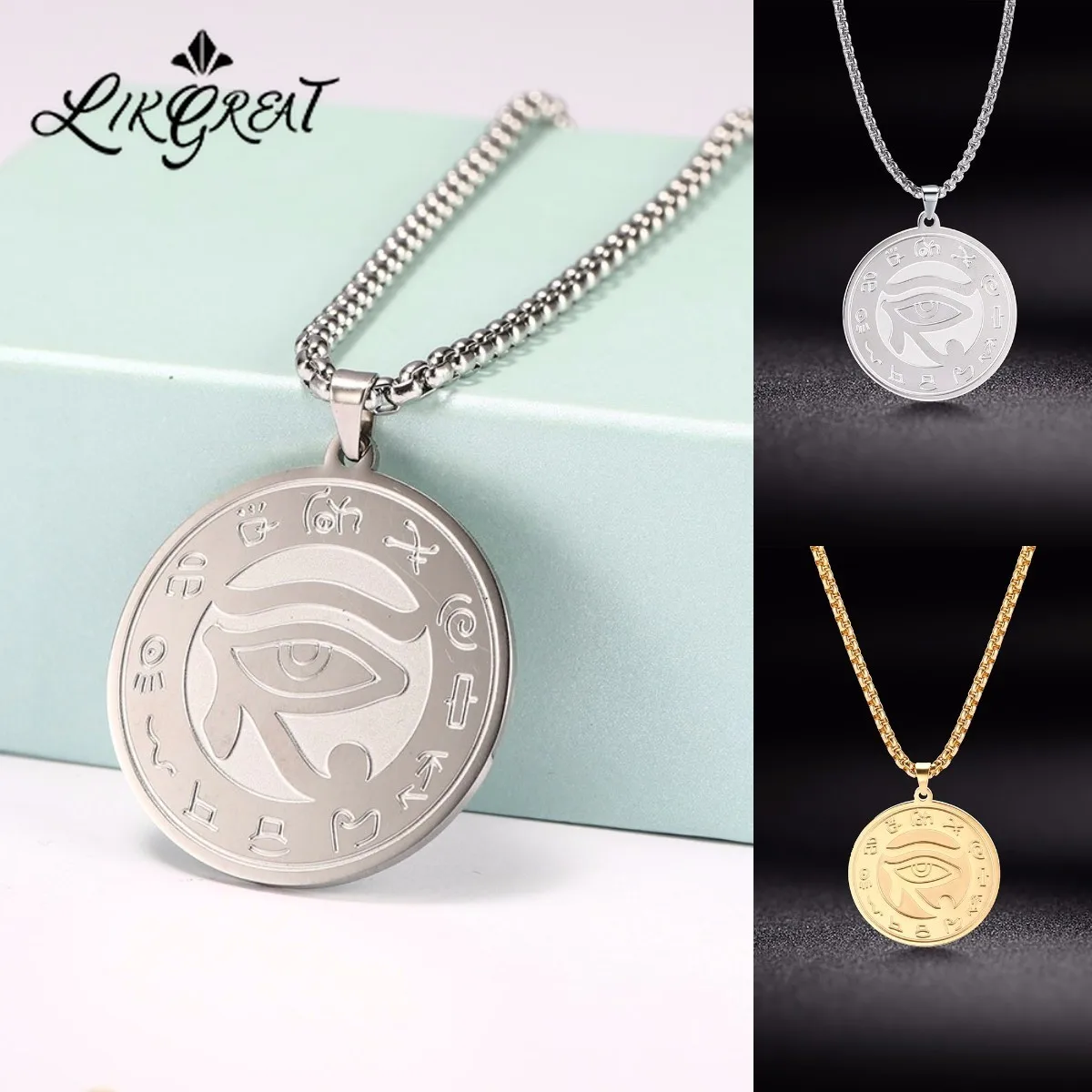 

5PCS Wholesale Round Necklace Fashion Vintage Egypt Eye of Horus Egyptian Infinity Charms Pendant Necklace Statement Jewelry