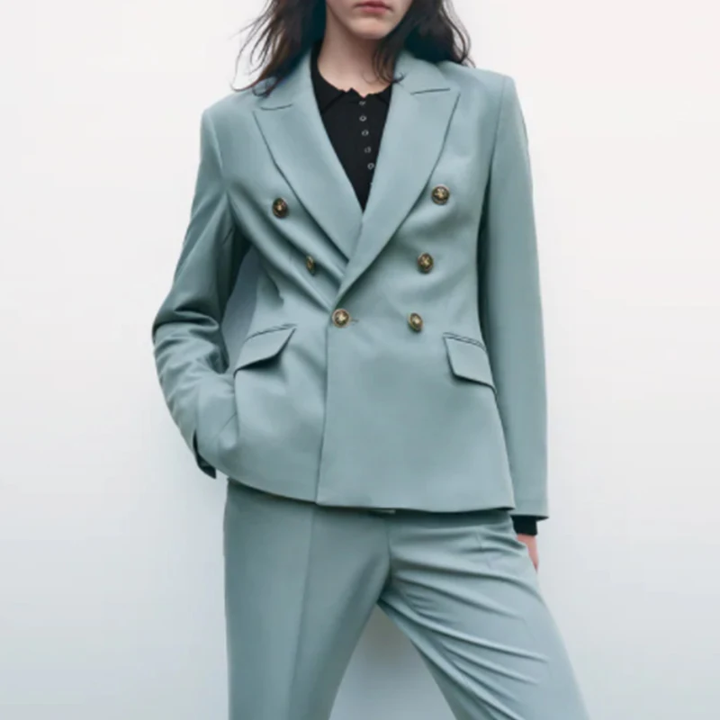 

Женский двубортный Блейзер KUMSVAG, повседневный однотонный облегающий пиджак, верхняя одежда для офиса, осень 2021