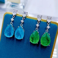 s925 sterling silver classic paraiba emerald high carbon diamond drop earrings for women wedding party fine jewelry gifts