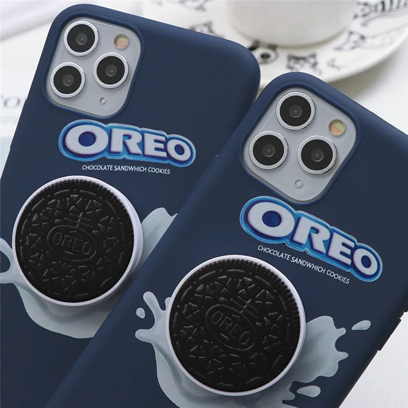 Milk Oreo chocolate biscuit Phone Case For iPhone 11 Pro X XR XS MAX 8 7 6 6S Plus 5 Cute 3D Folding bracket Soft Silicone Cover | Мобильные