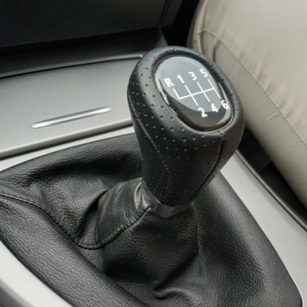 

Black Gear Shift Knob Car Leather Manual Transmission Replacement 6 Speed