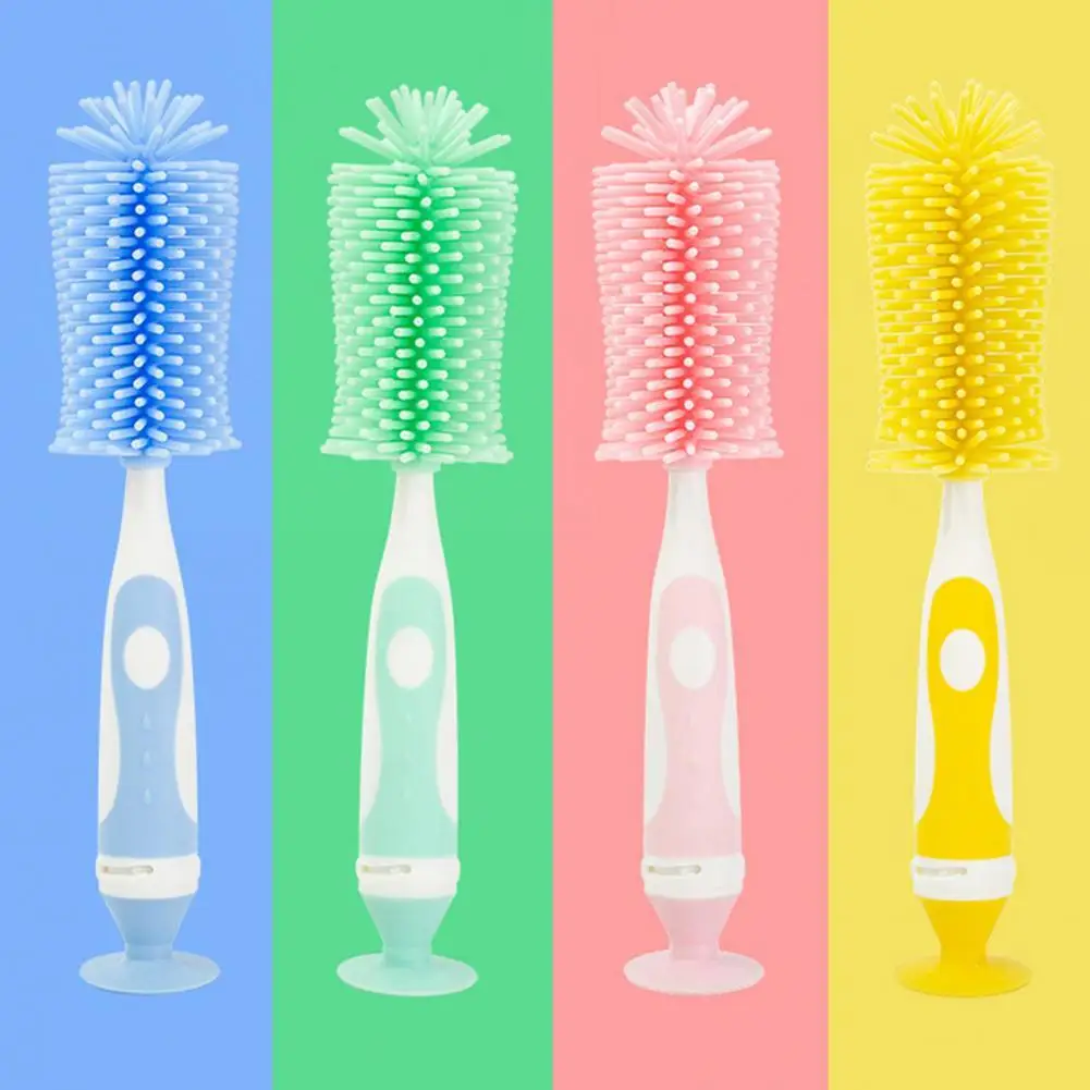 

4 Color Baby Bottle Brush Long Handle 360 Degree Rotation Silicone Infant Milk Bottle Brush Cleaner for Home Cleaning Tool