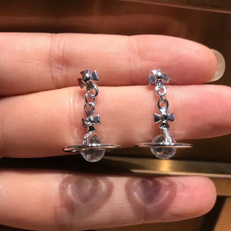 

New Hip Hop Rock Saturn Earring Contracted Transparent Crystal Pendant Earrings Women Jewelry Party Present