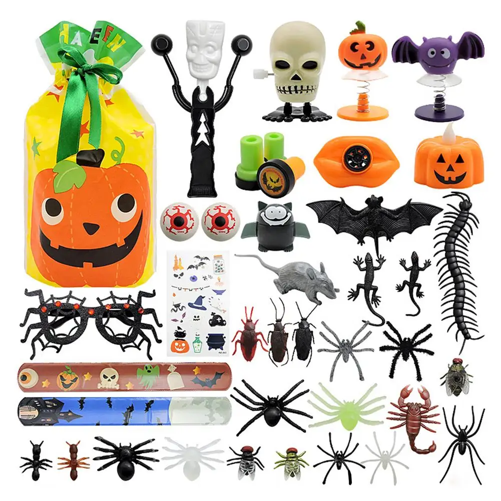 

61pcs/set Halloween Party Gift Toy Funny Trick Or Treat Horror Spider Bat Skull Spoof Tricky Toy For Children Halloween Gift