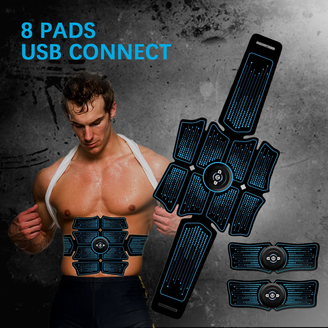 

Abdominal Muscle Stimulator Intelligent Trainer EMS 8Pack Abs Fitness Equipment Gear Muscles At Home USB Charged 50pcs Gel Pads