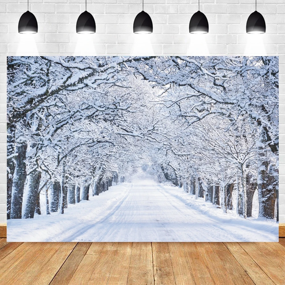 Рождественская елка зима снег Снежинка лес дорога детский Виниловый фон для
